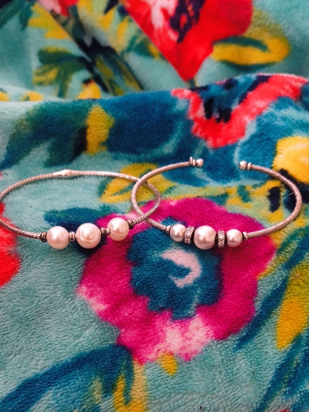 2 Sterling Silver & Pearl Bangle And Cuff Made In Italy  So Cute!